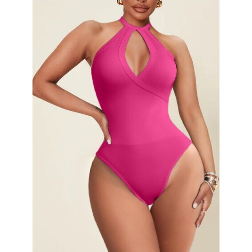 Ekaliy Women's Hot Pink Sleeveless Cutout Bodysuit Size Small